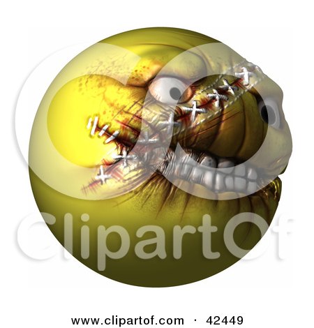Clipart Illustration of a Mad Yellow 3d Evil Head With Stitches by Leo Blanchette