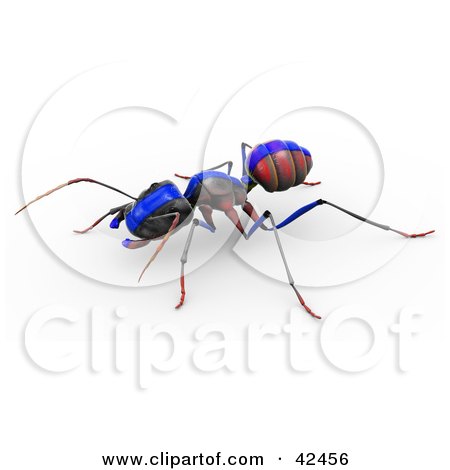 Clipart Illustration of a Red Ant With A Blue Racing Stripe Painted On Its Back by Leo Blanchette