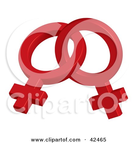 Clipart Illustration of Two Entwined Red 3d Female Symbols by stockillustrations