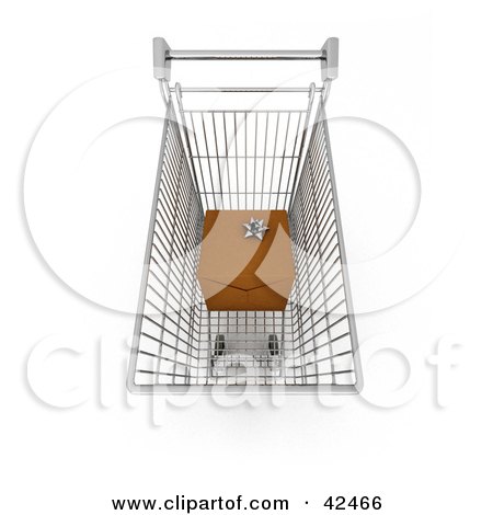 Clipart Illustration of a Wrapped Gift In A Shopping Cart by stockillustrations