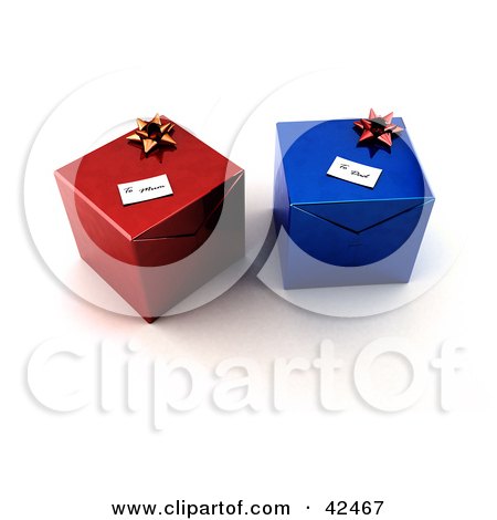 Clipart Illustration of Two Red And Blue Gift Boxes Resting Together by stockillustrations