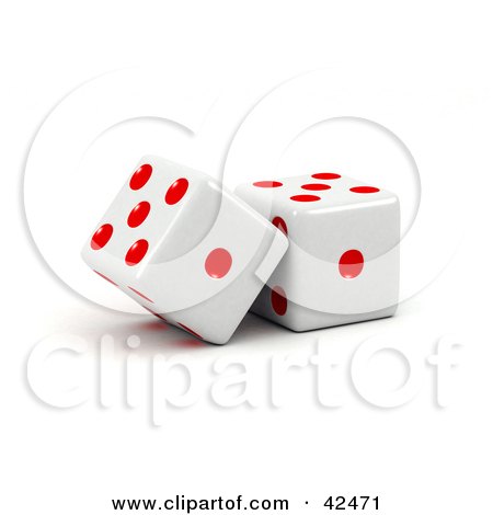 Clipart Illustration of Two Red And White Dice Resting Against Each Other by stockillustrations