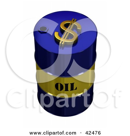 Clipart Illustration of a Blue And Gold Oil Barrel With A Dollar Symbol On Top by stockillustrations