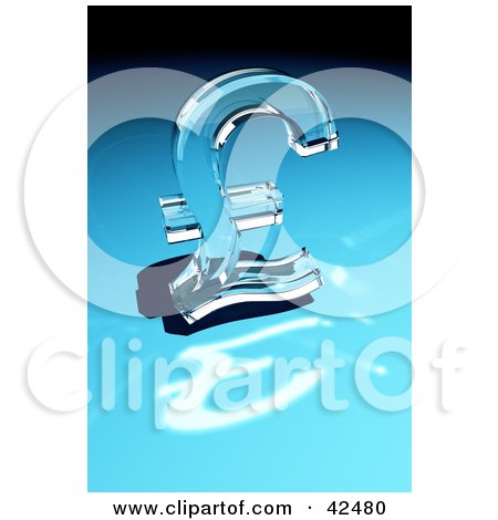 Clipart Illustration of a Shiny Glass Pound Sterling Sign Reflecting Light On A Blue Surface by stockillustrations
