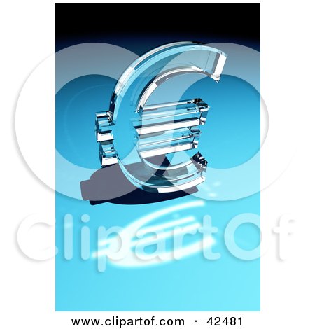 Clipart Illustration of a Shiny Glass Euro Sign Reflecting Light On A Blue Surface by stockillustrations