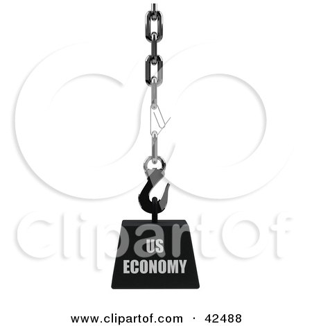 Clipart Illustration of a Weak Chain Linked With A Paperclip, Holding A Heavy Weight Of US Economy by stockillustrations