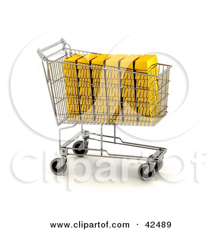 Clipart Illustration of Gold Bars Stacked In A Shopping Cart by stockillustrations