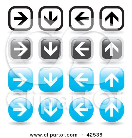 Clipart Illustration of White, Black And Blue Up, Down, Left And Right Arrow Icon Buttons by Arena Creative