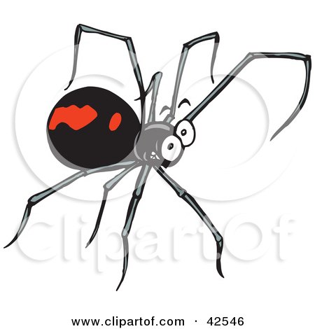 Clipart Illustration of a Grinning Black Widow Spider With Long Legs by Dennis Holmes Designs