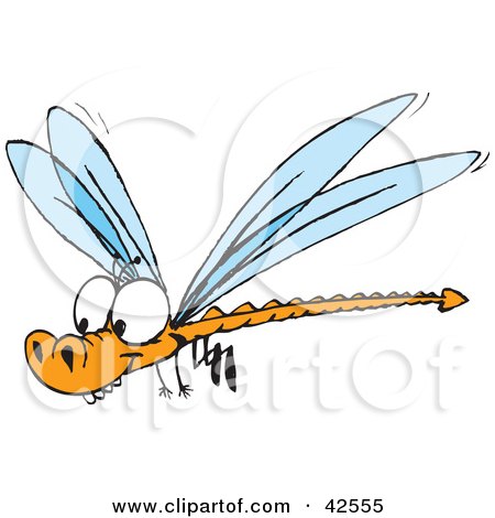 Clipart Illustration of a Happy Orange Dragonfly With A Forked Tail by Dennis Holmes Designs
