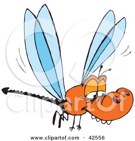 Clipart Illustration of a Bored Orange Dragonfly With A Forked Tail by Dennis Holmes Designs