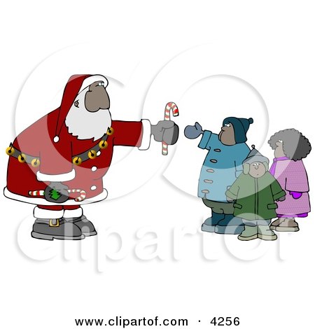 Ethnic Santa Clause Handing Out Candy Canes to a Group of Kids Clipart by djart