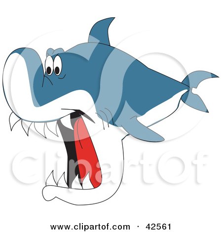 Clipart Illustration of a Hungry Shark Swimming With His Jaws Wide Open by Dennis Holmes Designs