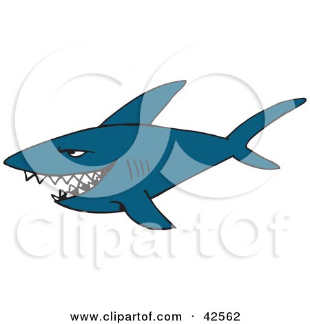 Clipart Illustration of an Evil Blue Shark Swimming And Smiling by Dennis Holmes Designs