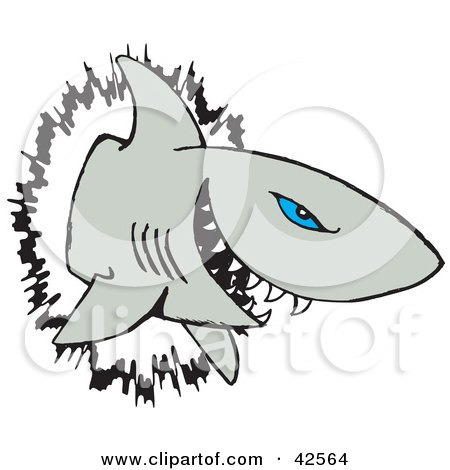 Clipart Illustration of a Blue Eyed Shark Crashing Through A Wall by Dennis Holmes Designs