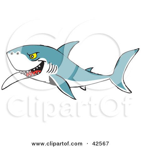 Clipart Illustration of a Mean Shark Swimming And Grinning by Dennis Holmes Designs