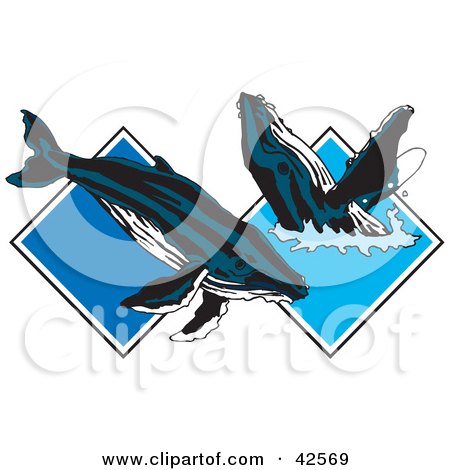 Clipart Illustration of Two Blue Whales Frolicking In Water Diamonds by Dennis Holmes Designs