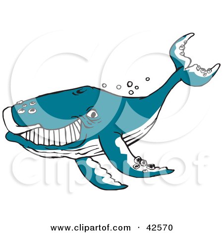 Clipart Illustration of a Happy Blue Whale by Dennis Holmes Designs
