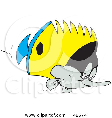 Clipart Illustration of a Blue, Yellow, Black And White Marine Fish by Dennis Holmes Designs