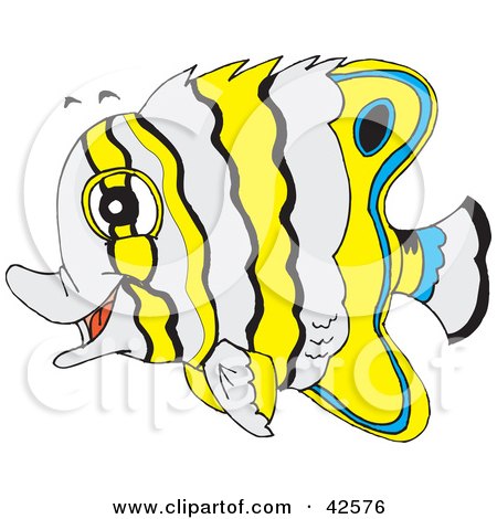 Clipart Illustration of a White, Yellow And Blue Striped Marine Fish by Dennis Holmes Designs