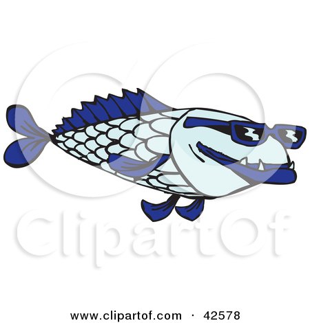 Clipart Illustration of a Cool Blue Fish Wearing Shades by Dennis Holmes Designs