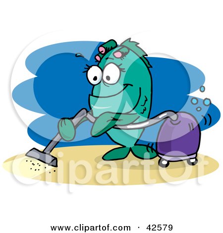 Clipart Illustration of a Green Female Fish Vacuuming The Sea Floor by Dennis Holmes Designs