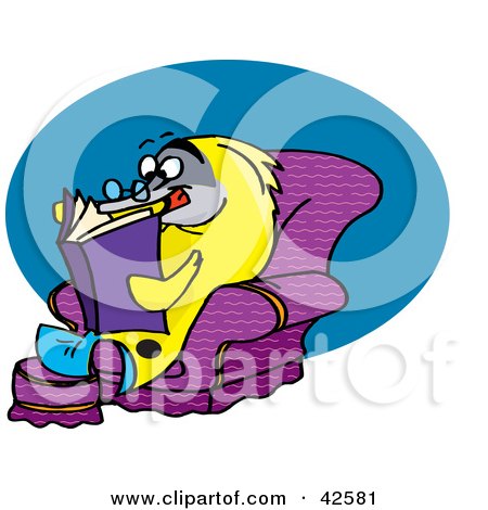 Clipart Illustration of a Relaxed Yellow Marine Fish Reading In A Chair by Dennis Holmes Designs