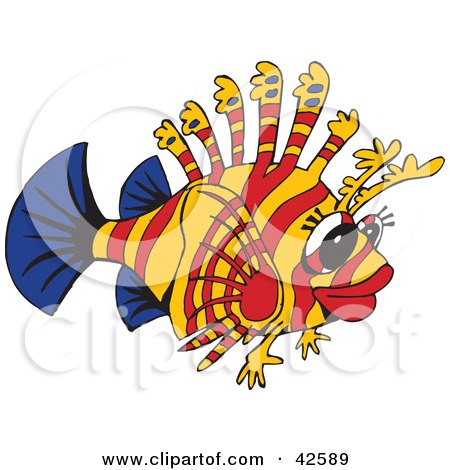 Clipart Illustration of a Blue, Red And Orange Lion Fish by Dennis Holmes Designs
