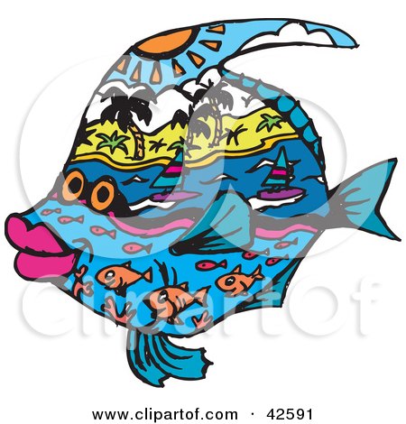 Clipart Illustration of a Fish With Land And Sea Designs by Dennis Holmes Designs