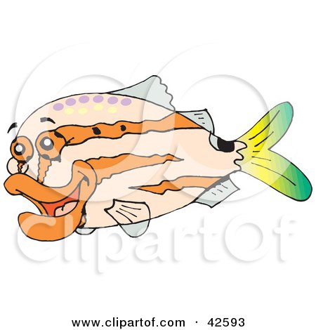 Clipart Illustration of a Happy Striped Orange And Pink Fish by Dennis Holmes Designs