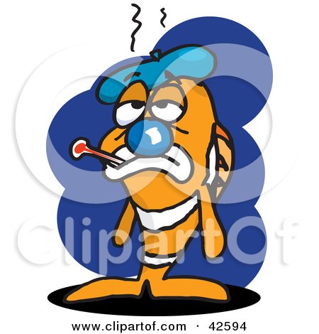 Clipart Illustration of a Sick Clown Fish With An Ice Pack And Thermometer by Dennis Holmes Designs