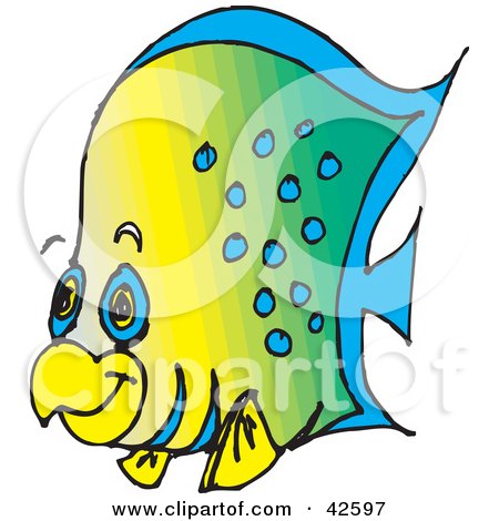 Clipart Illustration of a Gradient Green and Yellow Fish by Dennis Holmes Designs