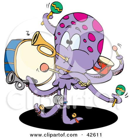 Clipart Illustration of a Musical Octopus Playing Instruments by Dennis Holmes Designs