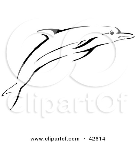Clipart Illustration of a Black Dolphin Sketch by Dennis Holmes Designs