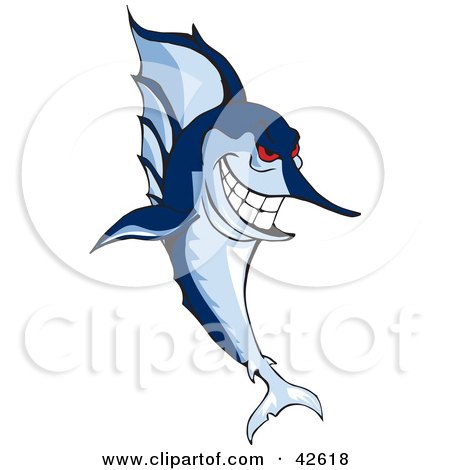 Clipart Illustration of a Mean Blue Marlin With Red Eyes by Dennis Holmes Designs