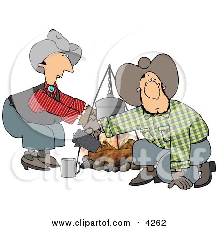 Cowboy and Cowgirl Beside a Campfire Clipart by djart