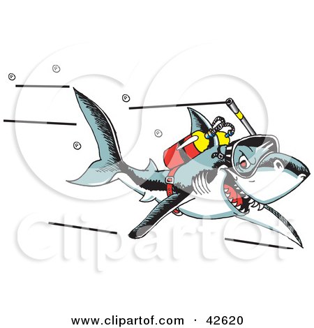 Clipart Illustration of a Scuba Shark Swimming With An Oxygen Tank by Dennis Holmes Designs