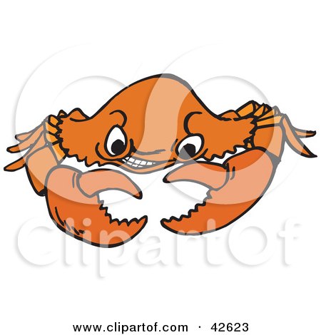 Clipart Illustration of a Grumpy Orange Crab Glaring At His Pinchers by Dennis Holmes Designs