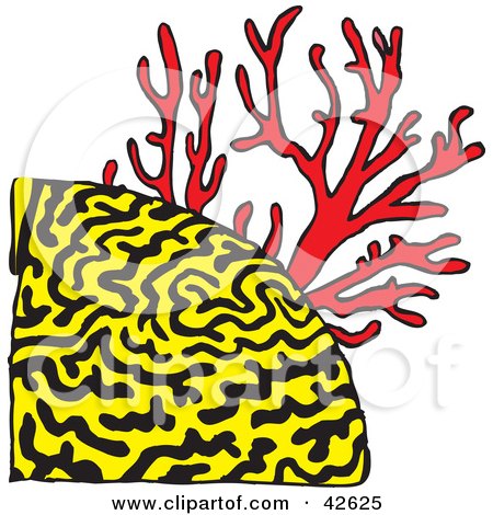 Clipart Illustration of Red Coral On A Yellow Reef by Dennis Holmes Designs
