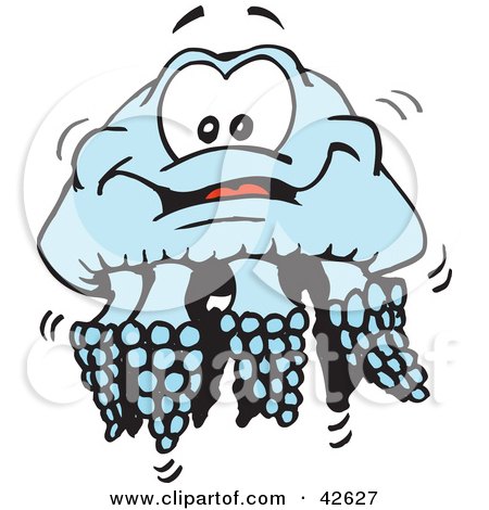 Clipart Illustration of a Happy Blue Jellyfish With Short Tenticals by Dennis Holmes Designs