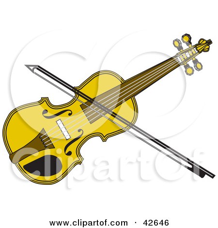Clipart Illustration of a Bow Resting on a Yellow Fiddle by Dennis Holmes Designs