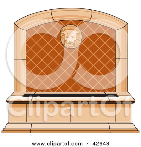 Clipart Illustration of a Stone Lion Water Fountain In A Garden by Dennis Holmes Designs