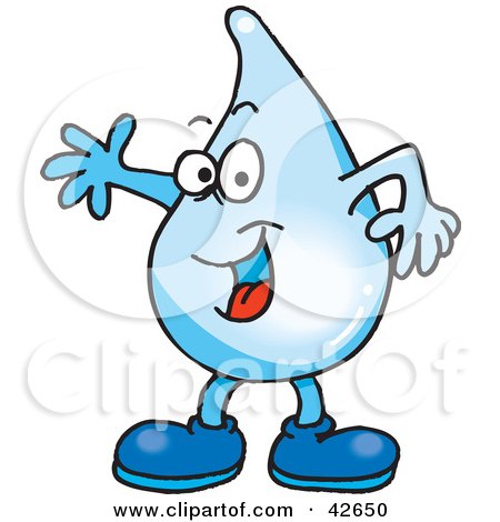Clipart Illustration of a Energetic And Friendly Blue Water Drop Character by Dennis Holmes Designs
