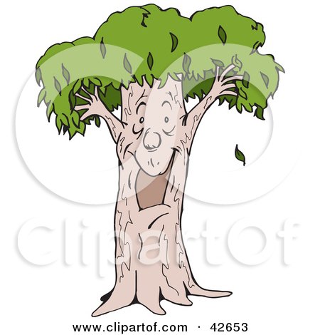 Clipart Illustration of an Excited Tree Man Smiling by Dennis Holmes Designs