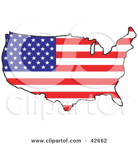 Clipart Illustration of a Map Of The Continental United States With A Stars And Stripes Pattern by Dennis Holmes Designs
