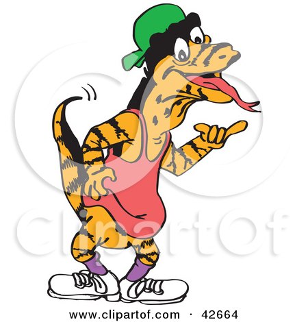 Clipart Illustration of a Cool Lizard In A Tank Top, Shoes And Hat by Dennis Holmes Designs