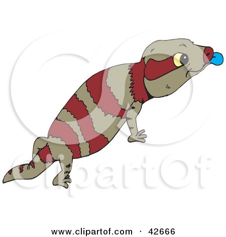 Clipart Illustration of a Brown And Red Striped Lizard Sticking Out Its Blue Tongue by Dennis Holmes Designs