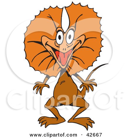 Clipart Illustration of a Happy Orange Frilled Lizard by Dennis Holmes Designs