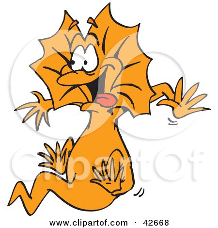 Clipart Illustration of an Energetic Jumping Frilled Lizard by Dennis Holmes Designs