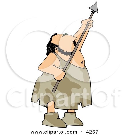Hunting Caveman Aiming His Spear Upwards Clipart by djart